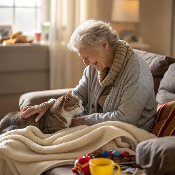 chat ages qui est proche de sa maitresse qui anticipe sa fin de vie