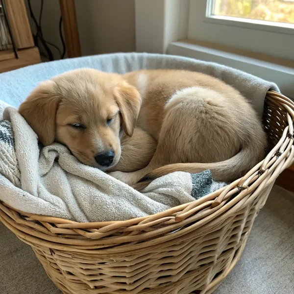 image d'un chien de race beagle dans son lit géant avec un plaid au milieu de salon