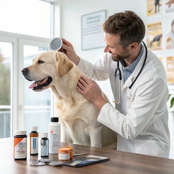 vétérinaire qui prend soin d'un chien qui a le pelage terne
