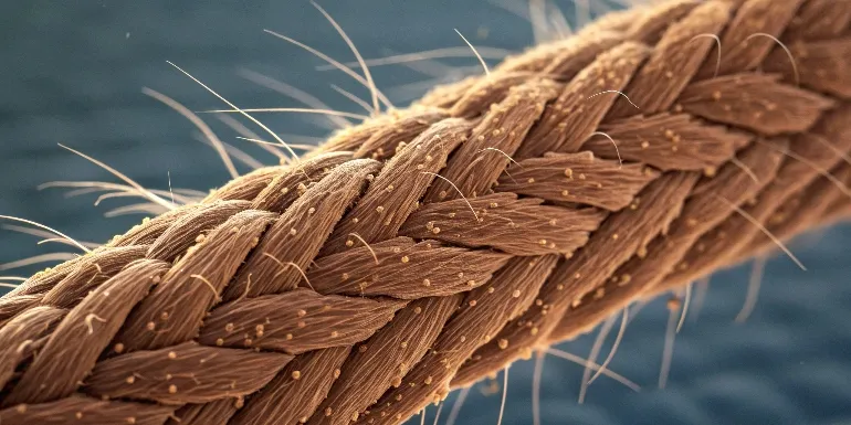 Structure microscopique d'un poil de chien sain montrant les couches cuticulaires et la racine
