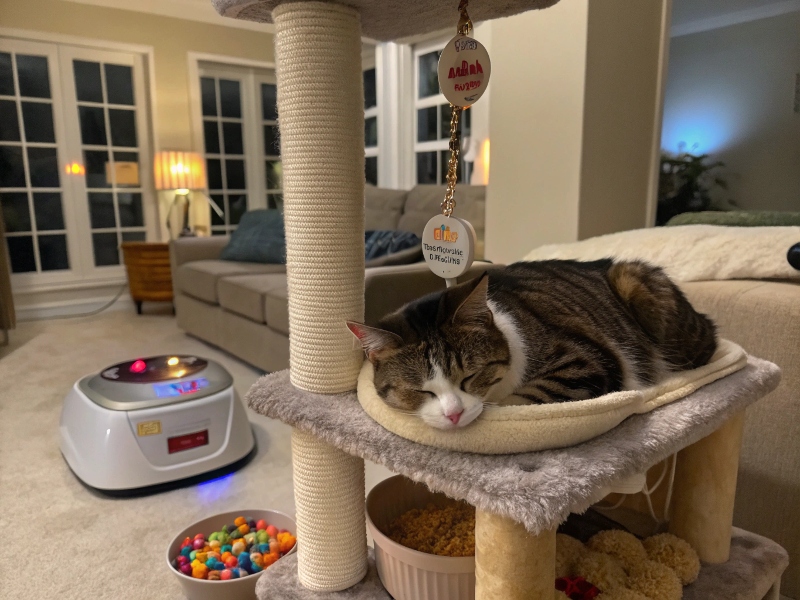 image principale chat qui dort sur son arbre a chat dans le salon familial